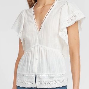 Express White Lace Trim Blouse